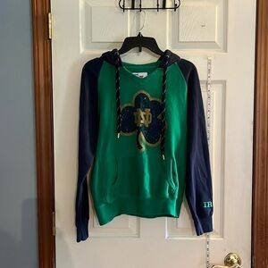 VTG-E5 college Classics-S-green& blue-Notre Dame hooded, embellished sweatshirt.